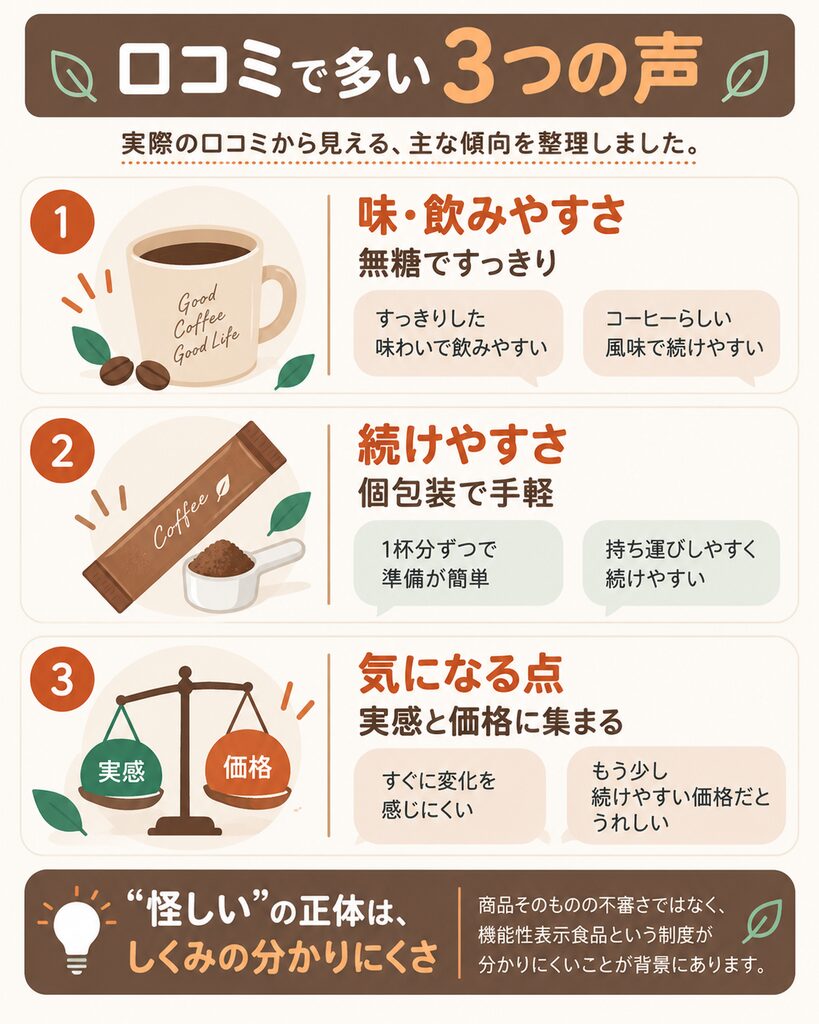 口コミで多い3つの声を整理した図