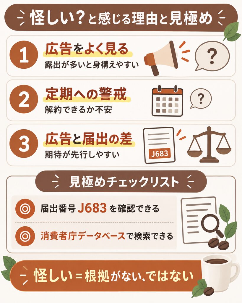 怪しいと感じる理由と見極め方を整理した図
